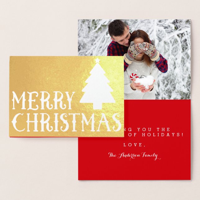 Carte Dorée Joyeux Noël Classic Tree Photo Thème (Affichage)