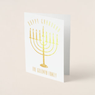 Carte Dorée Joyeux Noël de Chanukah Menorah