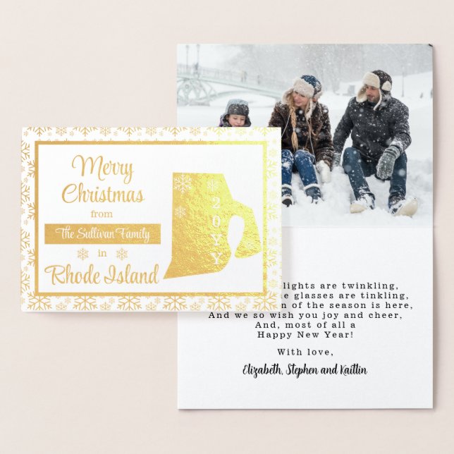 Carte Dorée Joyeux Noël depuis Rhode Island State Photo (Affichage)