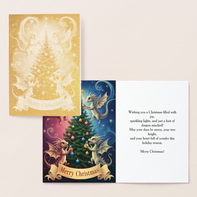 Carte Dorée Joyeux Noël des dragons d'ornement (Affichage)