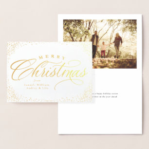 Carte Dorée Joyeux Noël élégant script une photo vacances