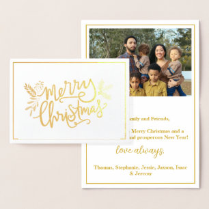 Carte Dorée Joyeux Noël encadré Famille Photo Gold Foil Card
