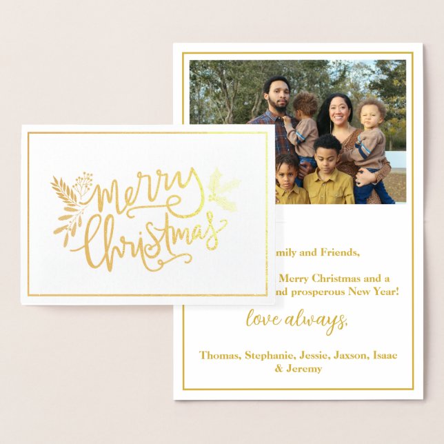 Carte Dorée Joyeux Noël encadré Famille Photo Gold Foil Card (Affichage)