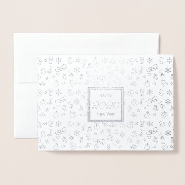 Carte Dorée Joyeux Noël et Bonne Année ! Neige XMAS 20XX (Devant avec enveloppe)