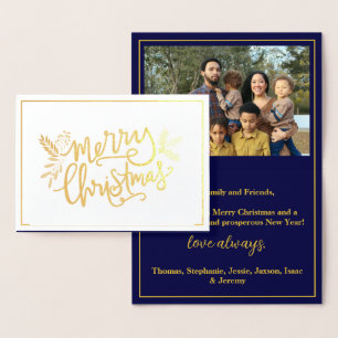Carte Dorée Joyeux Noël Famille Photo Marine Gold Foil Card