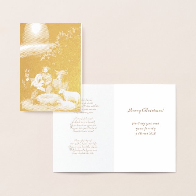 Carte Dorée Joyeux Noël nativité (Affichage)