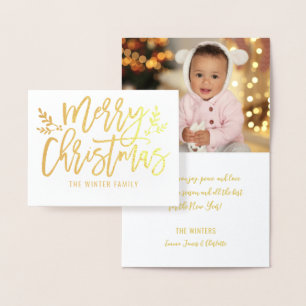 Carte Dorée Joyeux Noël Photo Lettre Main Dorée