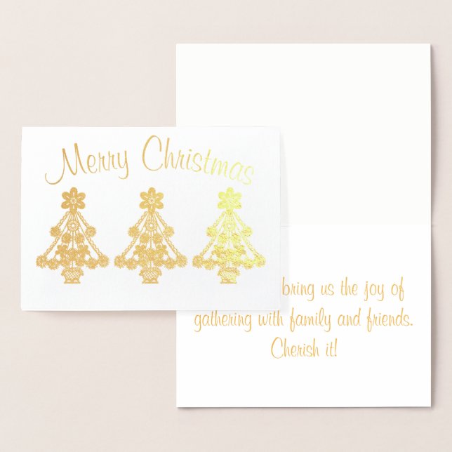 Carte Dorée Joyeux Noël Trois contours d'arbre élaborés (Affichage)