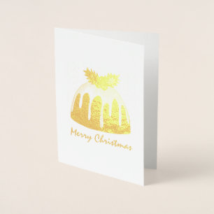 Carte Dorée Joyeux Noël Vacances British Plum Pudding Holly