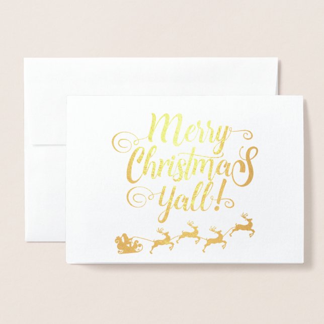 Carte Dorée Joyeux Noël Y'all Fancy Script Foil Blond Card (Devant avec enveloppe)