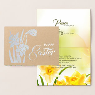 Carte Dorée Joyeux Pâques. Daffodiques de printemps