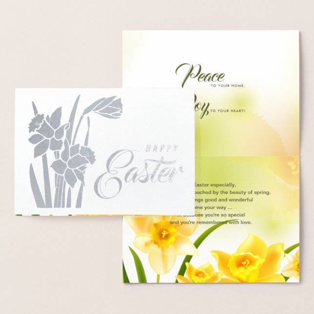 Carte Dorée Joyeux Pâques. Daffodiques de printemps (Affichage)