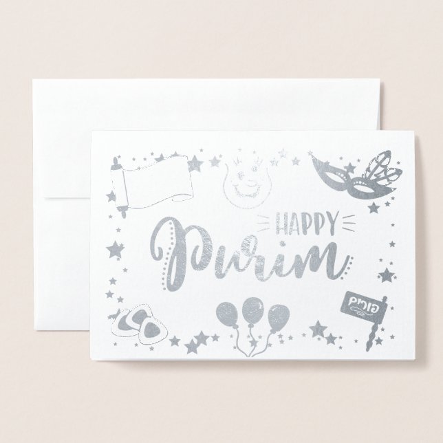 Carte Dorée Joyeux Purim (Devant avec enveloppe)