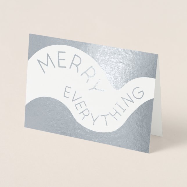 Carte Dorée Joyeux tout Courbé Typographie Holiday Silver (Devant)