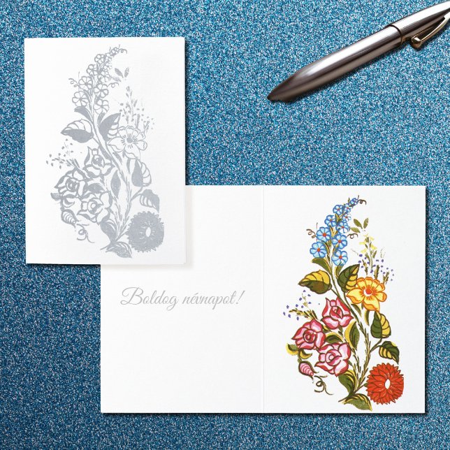 Carte Dorée Kalocsai élégant - luxe argent sur blanc (Créateur téléchargé)