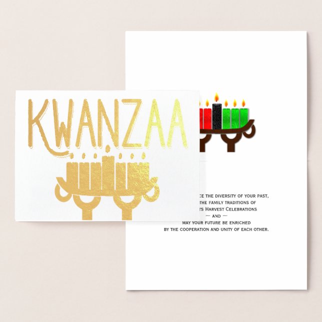 Carte Dorée Kwanzaa Kinara Bougies et message sur les premiers (Affichage)