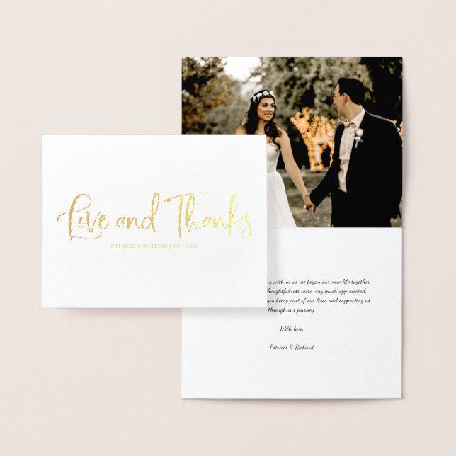 Carte Dorée L'Amour Et Merci Beau Merci Mariage Photo (Affichage)