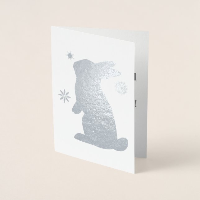 Carte Dorée Lapin dans la neige (Devant)