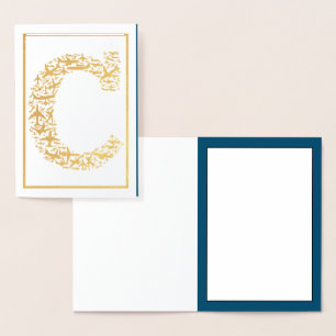 Carte Dorée Lettre C Avion Initial Aviation