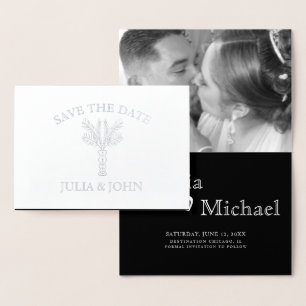 Carte Dorée Lettres à main de palmier Enregistrer la date  