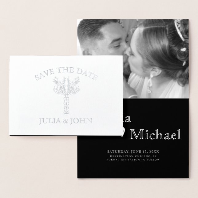 Carte Dorée Lettres à main de palmier Enregistrer la date (Affichage)