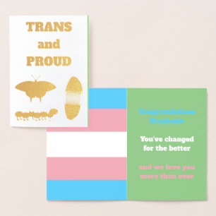 Carte Dorée LGBTQIA Papillon de la Fierté Transgenre Chenille