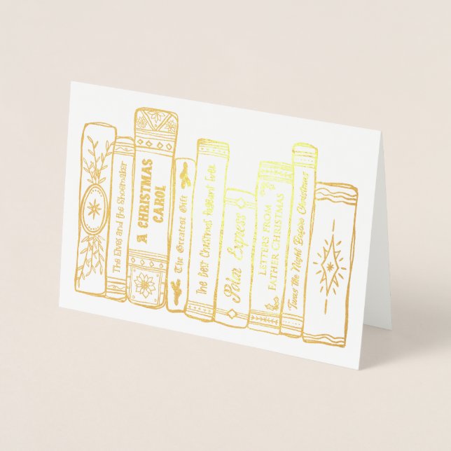 Carte Dorée Livres de Noël tirés à la main des fêtes illustrée (Devant)