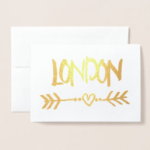 Carte Dorée London Heart Arrow Gold Foil Typographie élégante