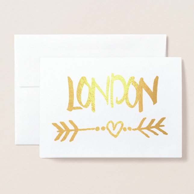 Carte Dorée London Heart Arrow Gold Foil Typographie élégante (Devant avec enveloppe)