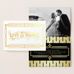 Carte Dorée Love & Merci Art Déco Mariage Gold Black Photo