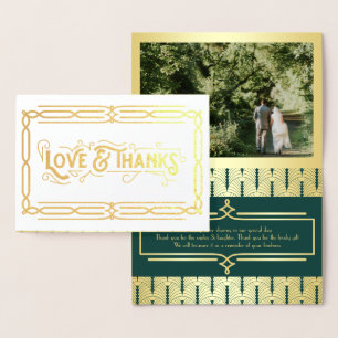 Carte Dorée Love & Merci Art Déco Mariage Gold Green Photo