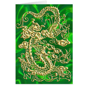 Carte dorée luxuriante en satin vert Dragon d'or