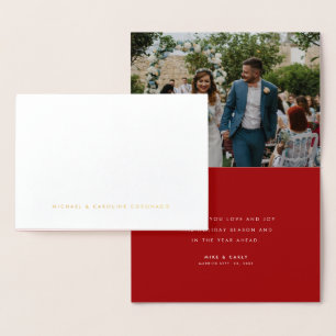 Carte Dorée M. et Mme Newlysée voeux de Noël