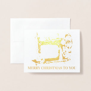 Carte Dorée Machine à coudre Seamstress "faite à la main" Noël