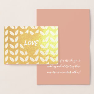 Carte Dorée Mariage botanique Aimer Valentines Anniversaire