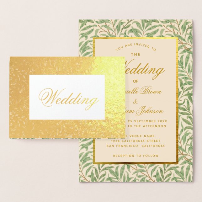 Carte Dorée Mariage Calligraphie Foliage Feuille Verdure Or (Affichage)
