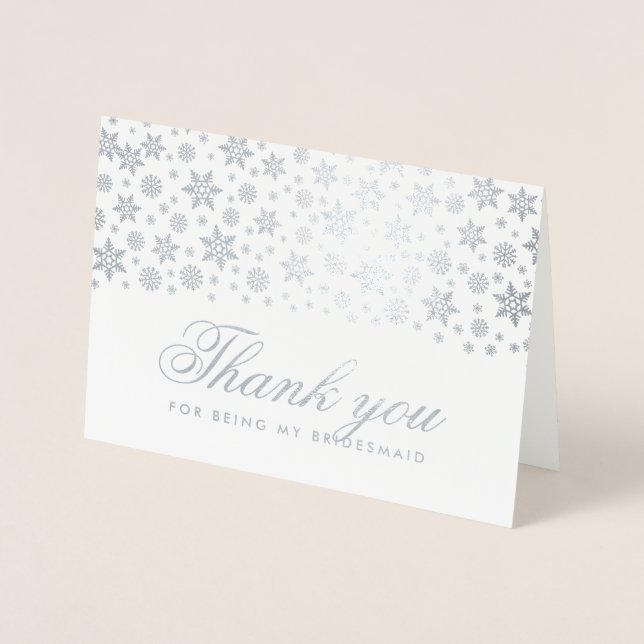 Carte Dorée Mariage d'hiver Merci Bridesmaid Silver (Devant)