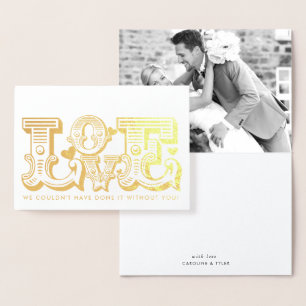Carte Dorée MARIAGE LOVE photo récente vintage typographie