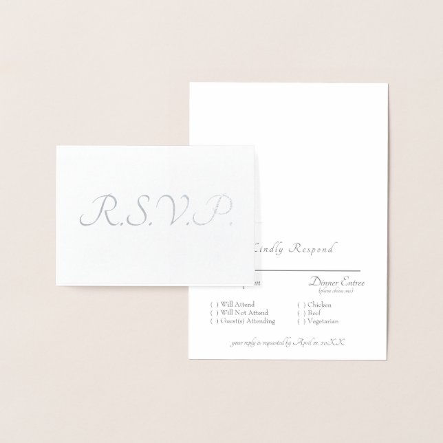 Carte Dorée Mariage RSVP gris Foil II en argent (Affichage)