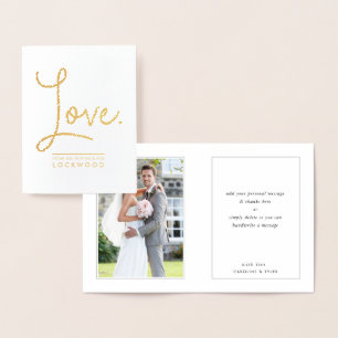 Carte Dorée MARIAGE THANKS couple marié récemment écriture mod