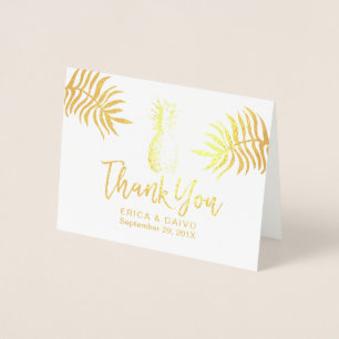 Carte Dorée Mariage Tropical Moderne Merci d'ananas Or