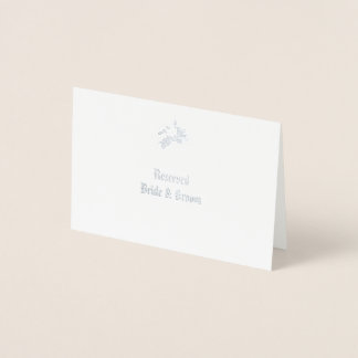 Carte Dorée Mariée & Groom Réservé Argenté Feuille