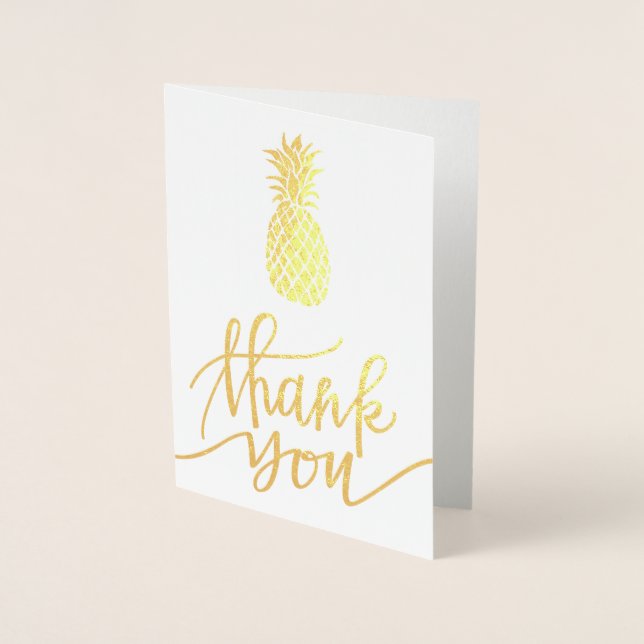 Carte Dorée merci calligraphie ananas (Devant)