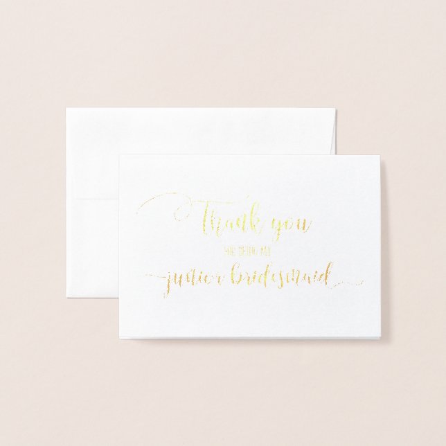 Carte Dorée Merci de l'or Foil Junior Bridesmaid Merci (Devant avec enveloppe)