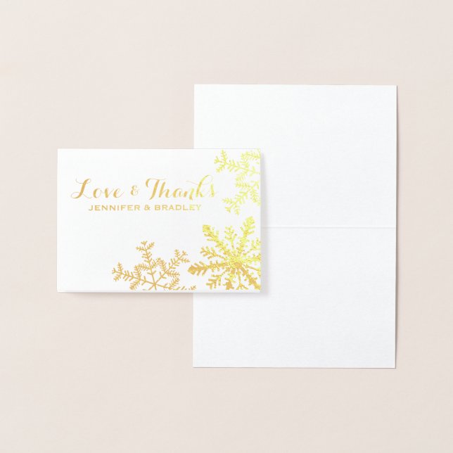 Carte Dorée Merci de mariage d'hiver de flocons d'huile d'or (Affichage)