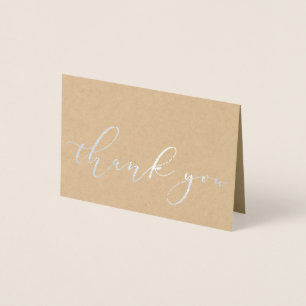 Carte Dorée Merci de script en argent Kraft simple élégant