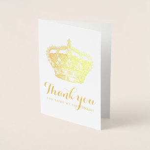 Carte Dorée Merci Demoiselle d'Honneur Couronne Royale en Or