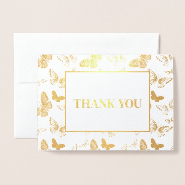 Carte Dorée Merci d'impression papillon (Devant avec enveloppe)