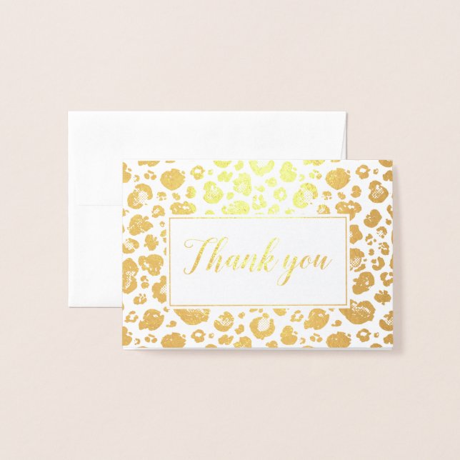 Carte Dorée Merci Empreinte de léopard Gold Foil (Devant avec enveloppe)