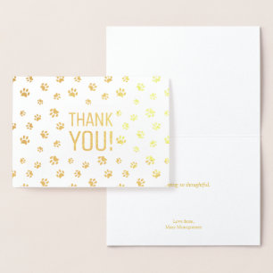 Carte Dorée Merci Empreintes de pattes d'animaux en or